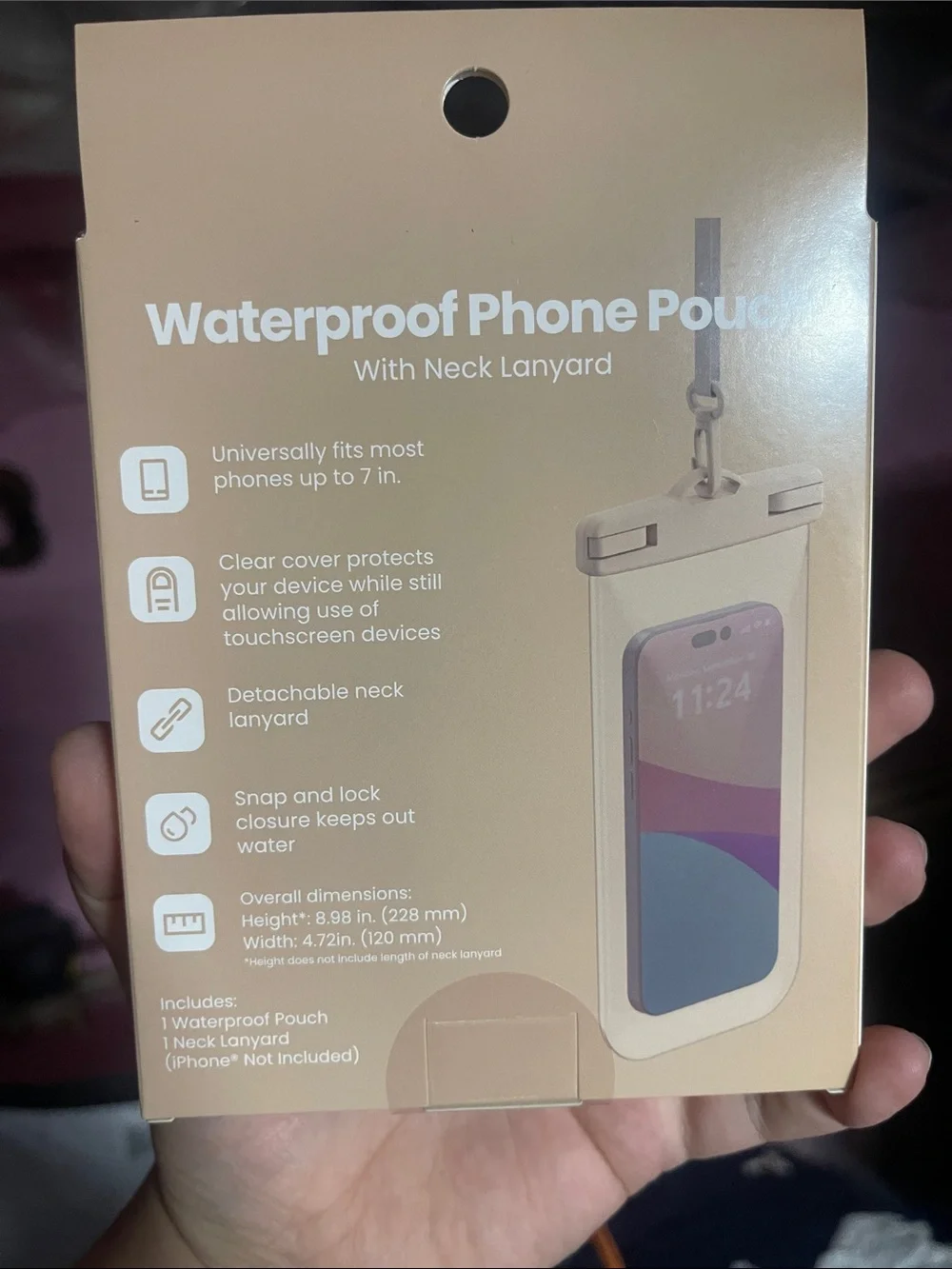 Waterproof Phone Pouch with Neck Lanyard - Beige